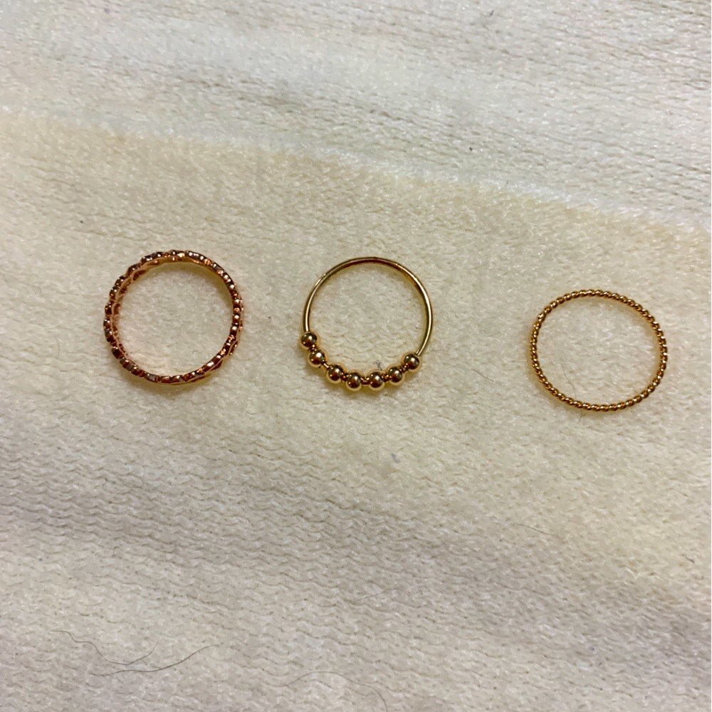 Set of 3 dainty gold tone rings